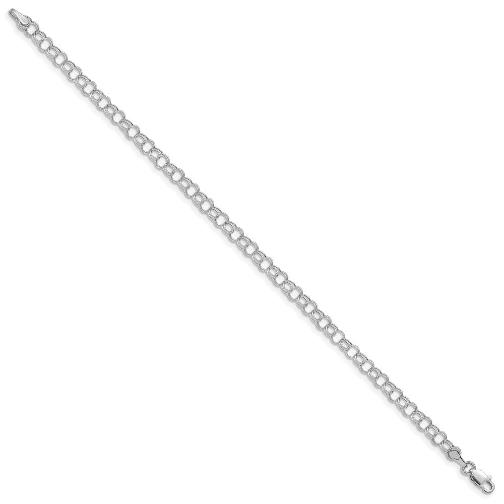 14k White Gold 4mm Hollow Double Link 7 inch Charm Bracelet