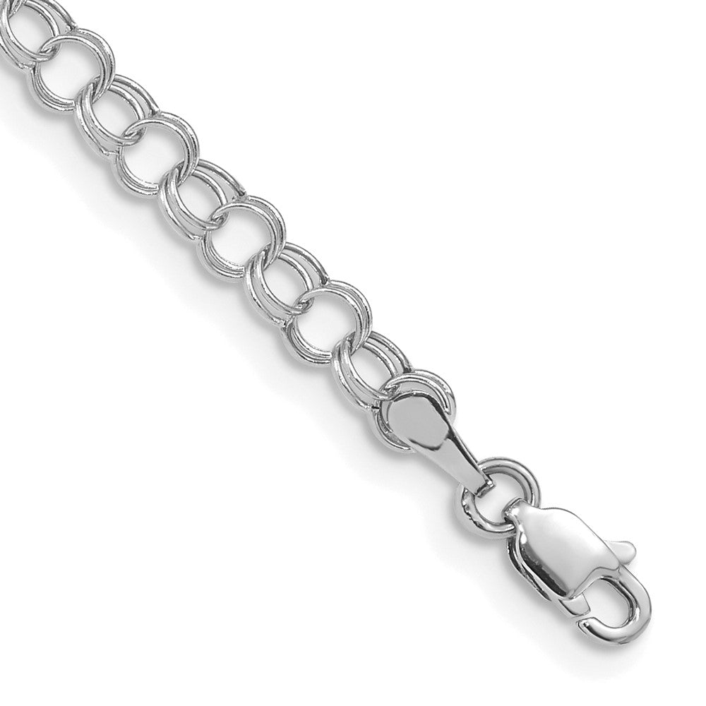 14k White Gold 4mm Hollow Double Link 8 inch Charm Bracelet