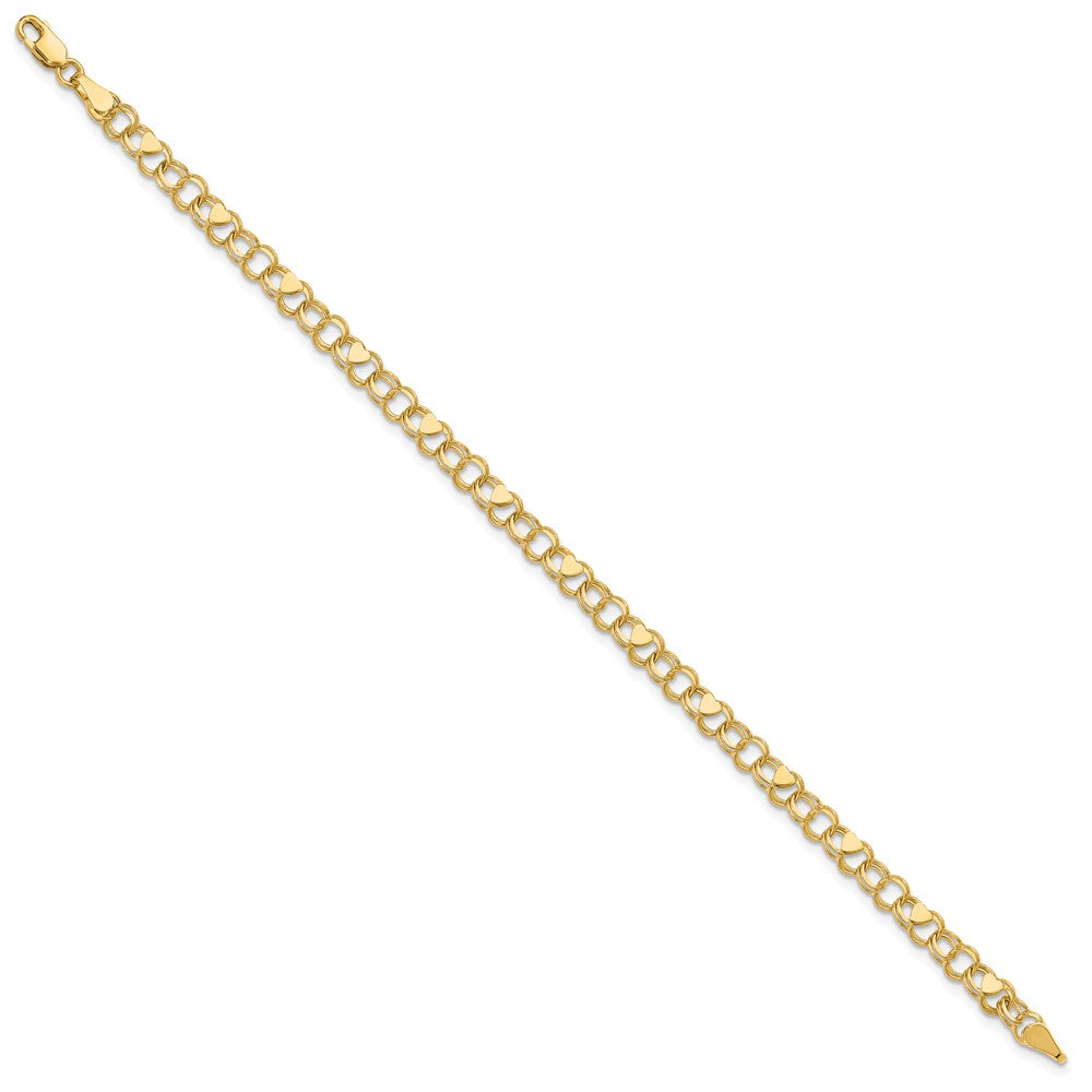 14k 4mm Solid Double Link with Hearts 8 inch Charm Bracelet