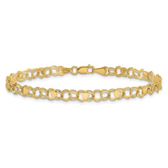 14k 4mm Solid Double Link with Hearts 8 inch Charm Bracelet
