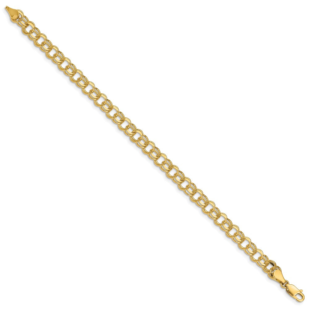 14k 6mm Solid Double Link 8 inch Charm Bracelet