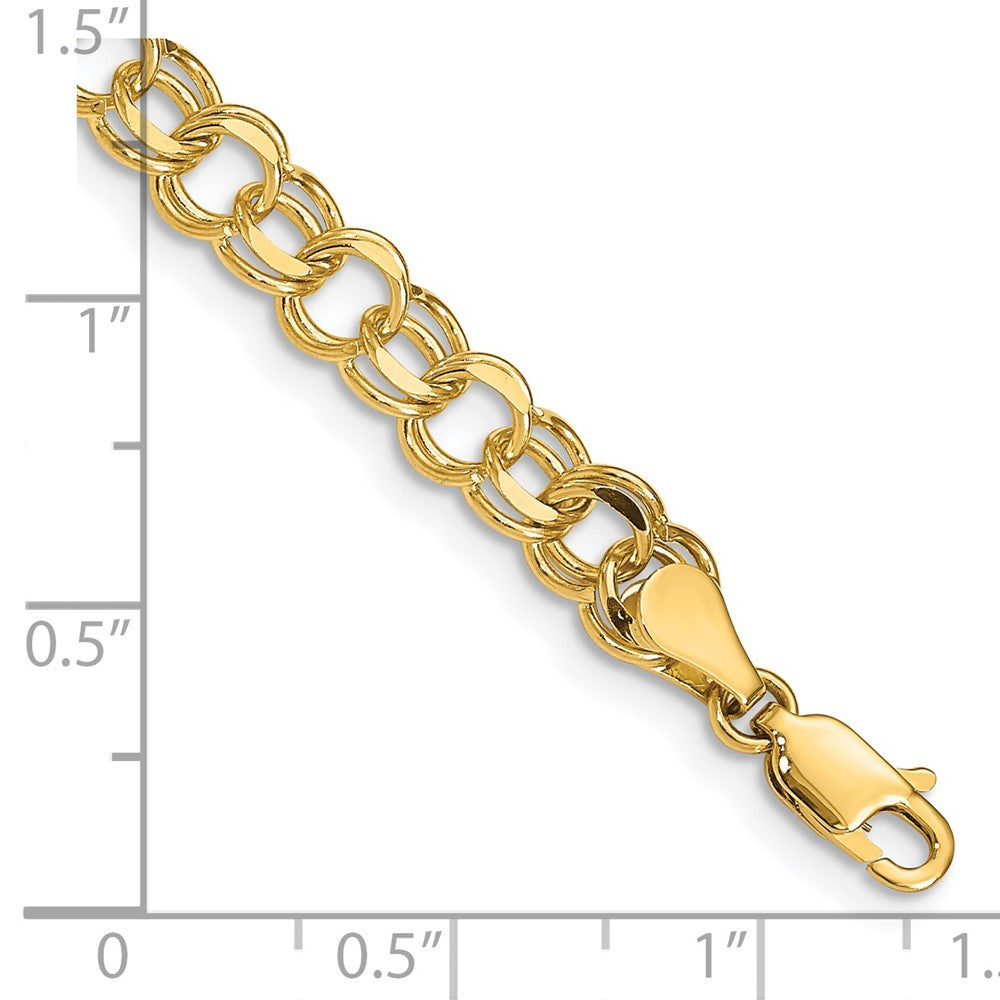 14k 6mm Solid Double Link 7 inch Charm Bracelet