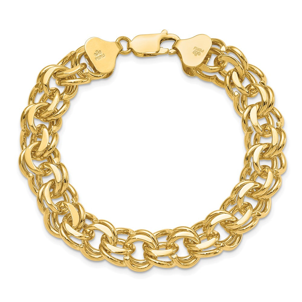 14k 11mm Solid Double Link 8 inch Charm Bracelet