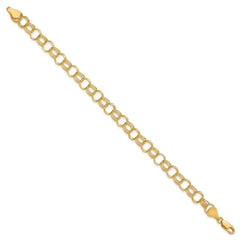 14k 7mm Solid Triple Link 8 inch Charm Bracelet