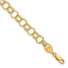 14k 7mm Solid Triple Link 8 inch Charm Bracelet
