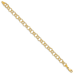 14k 7.5mm Solid Polished and Textured Triple Link 7 inch Charm Bracelet