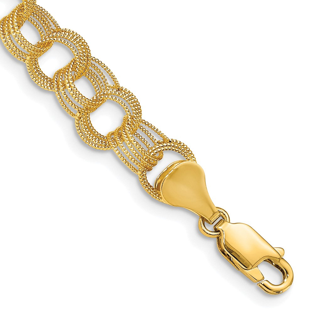 14k 7mm Solid Textured Triple Link 7 inch Charm Bracelet