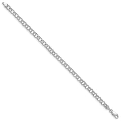 14k White Gold 5mm Hollow Double Link 7 inch Charm Bracelet