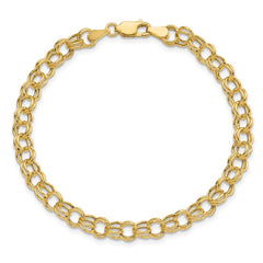 14k 6mm Hollow Double Link 8 inch Charm Bracelet