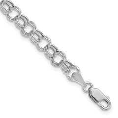 14k White Gold 6mm Hollow Double Link 8 inch Charm Bracelet