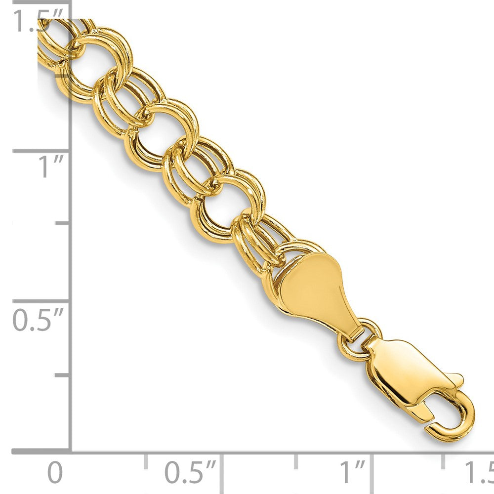 14k 6mm Hollow Double Link 7 inch Charm Bracelet - 2