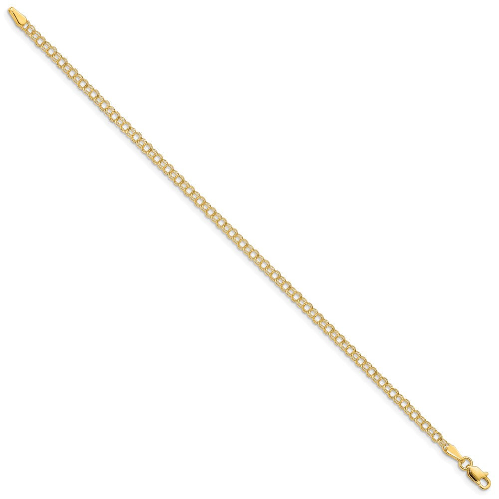 14k 3mm Solid Double Link 8 inch Charm Bracelet