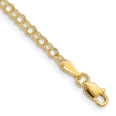 14k 3mm Solid Double Link 8 inch Charm Bracelet