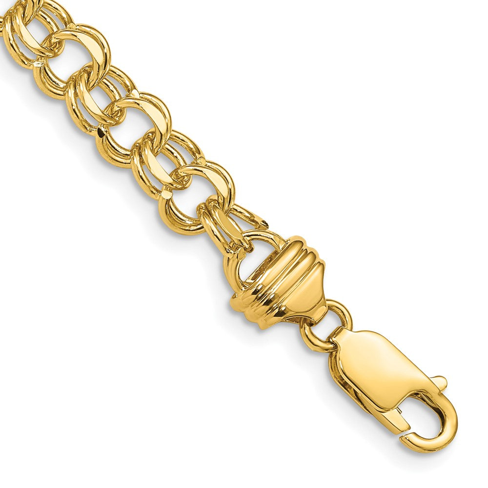 14k 6.5mm Diamond-cut Solid Heavy Double Link 7 inch Charm Bracelet