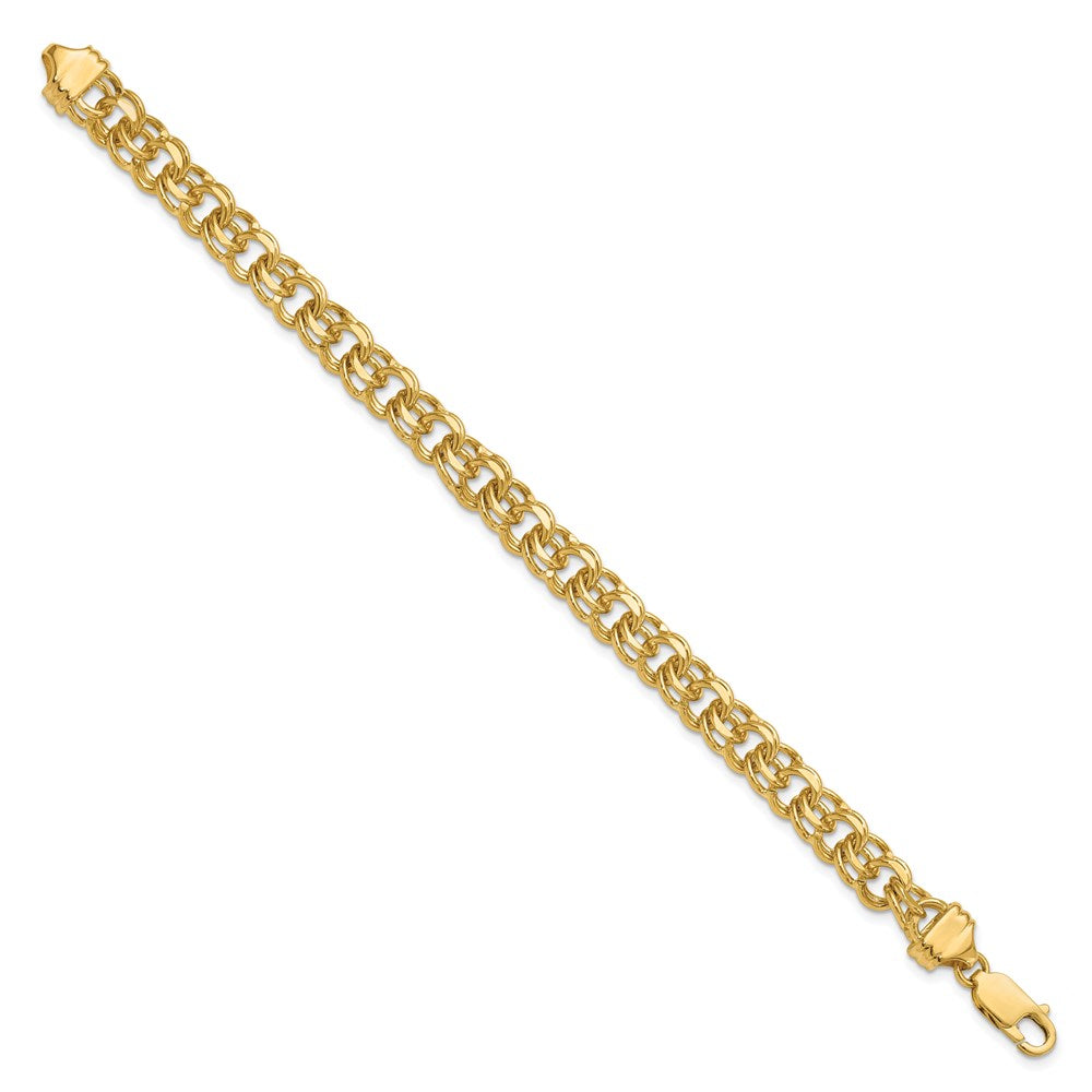 14k 7.5mm Diamond-cut Solid Heavy Double Link 7 inch Charm Bracelet