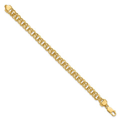 14k 7.5mm Diamond-cut Solid Heavy Double Link 7 inch Charm Bracelet