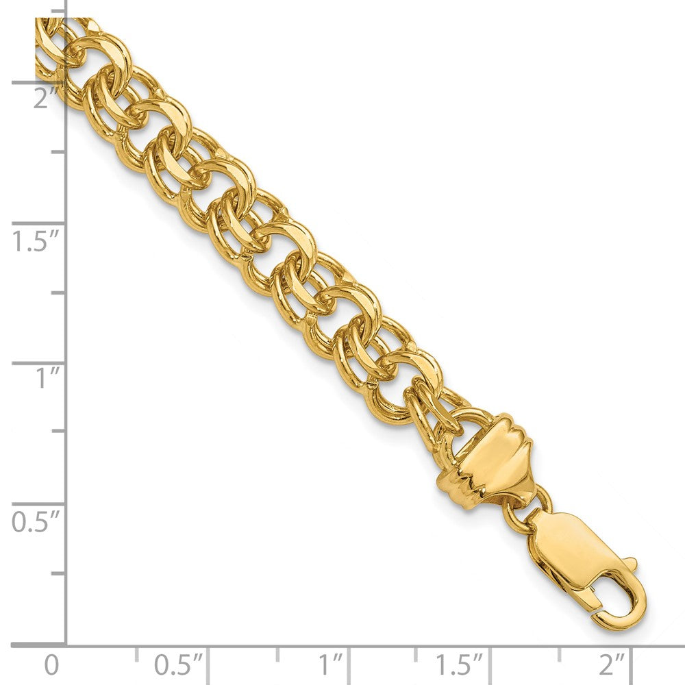 14k 7.5mm Diamond-cut Solid Heavy Double Link 7 inch Charm Bracelet