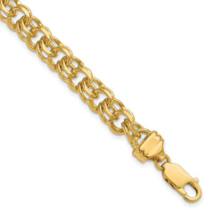 14k 7.5mm Diamond-cut Solid Heavy Double Link 7 inch Charm Bracelet