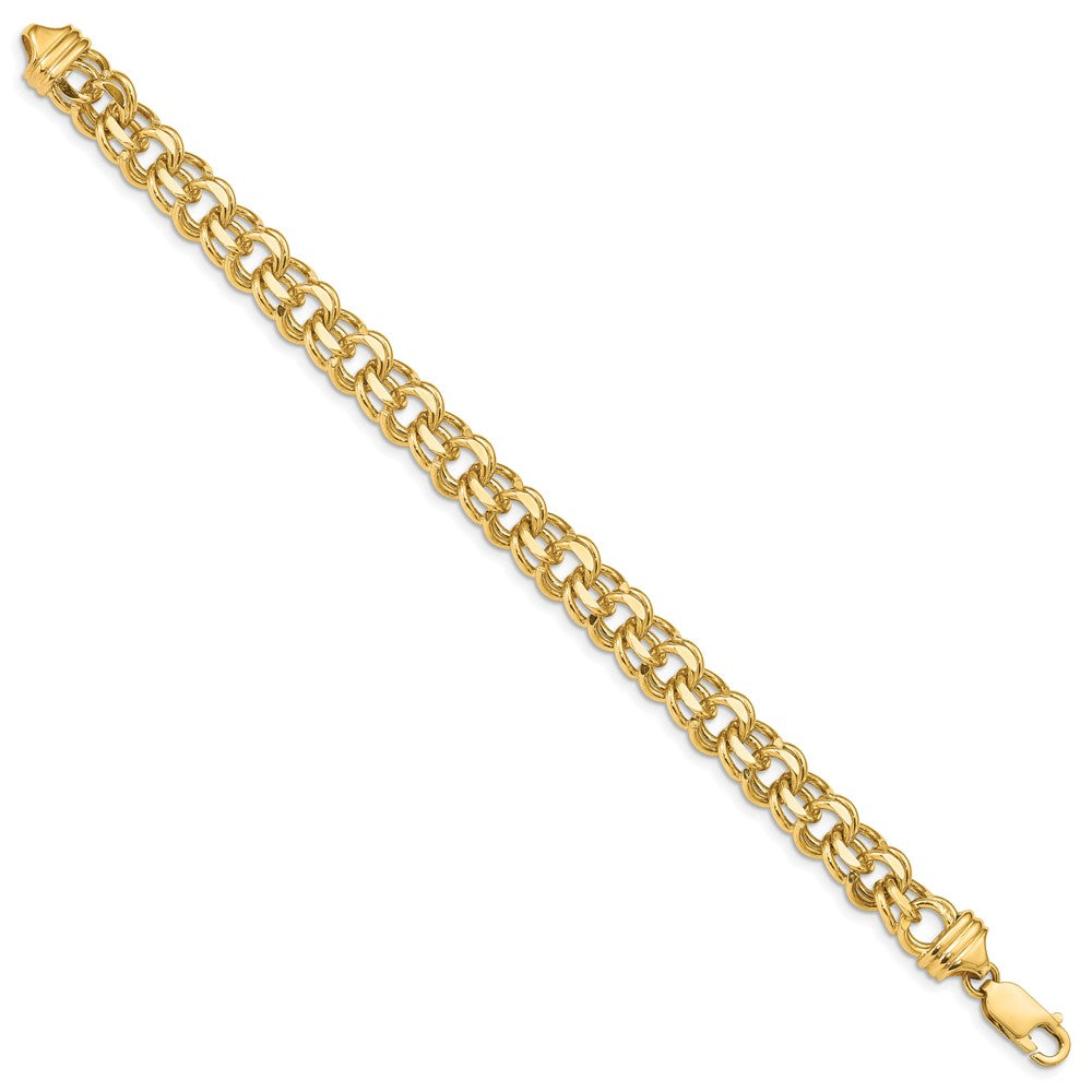 14k 8.5mm Diamond-cut Solid Heavy Double Link 8 inch Charm Bracelet