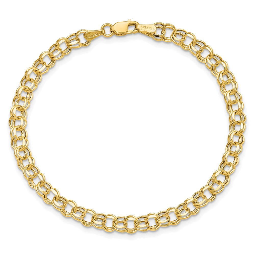 14k 4.5mm Hollow Diamond-cut Double Link 7 inch Charm Bracelet