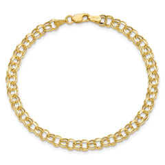 14k 4.5mm Hollow Diamond-cut Double Link 7 inch Charm Bracelet