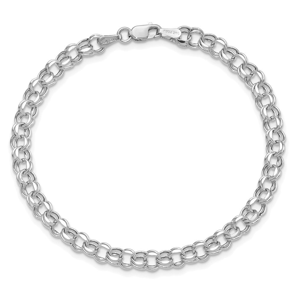 14k White Gold 4.5mm Hollow Diamond-cut Double Link 7 inch Charm Bracelet