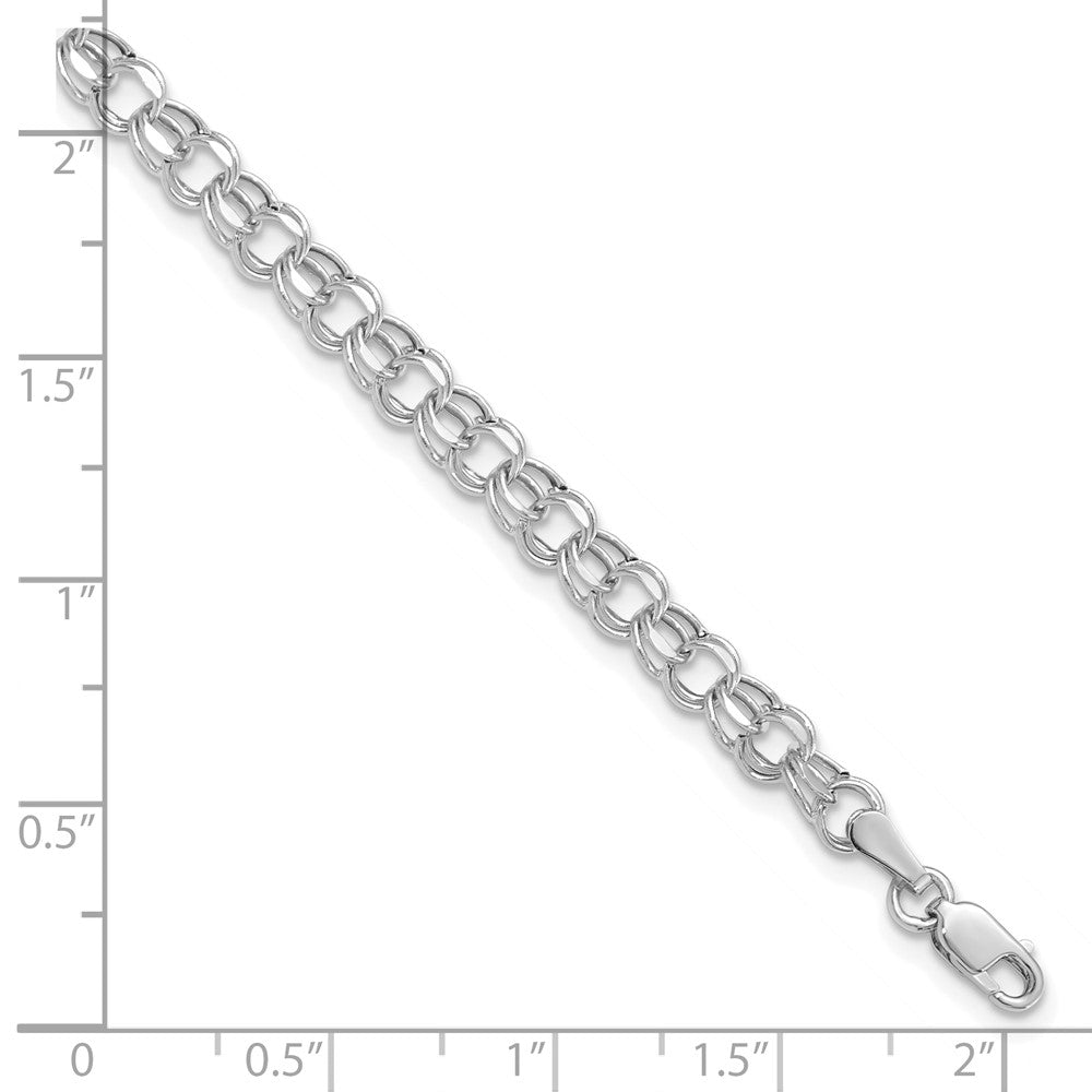 14k White Gold 4.5mm Hollow Diamond-cut Double Link 7 inch Charm Bracelet