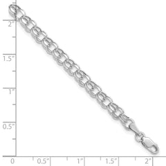 14k White Gold 4.5mm Hollow Diamond-cut Double Link 7 inch Charm Bracelet