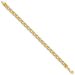 14k 6mm Hollow Diamond-cut Double Link 8 inch Charm Bracelet