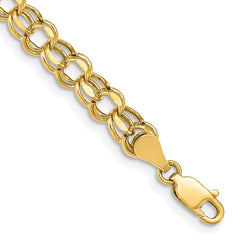 14k 6mm Hollow Diamond-cut Double Link 8 inch Charm Bracelet