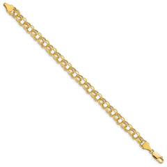 14k 7mm Hollow Diamond-cut Double Link 7 inch Charm Bracelet