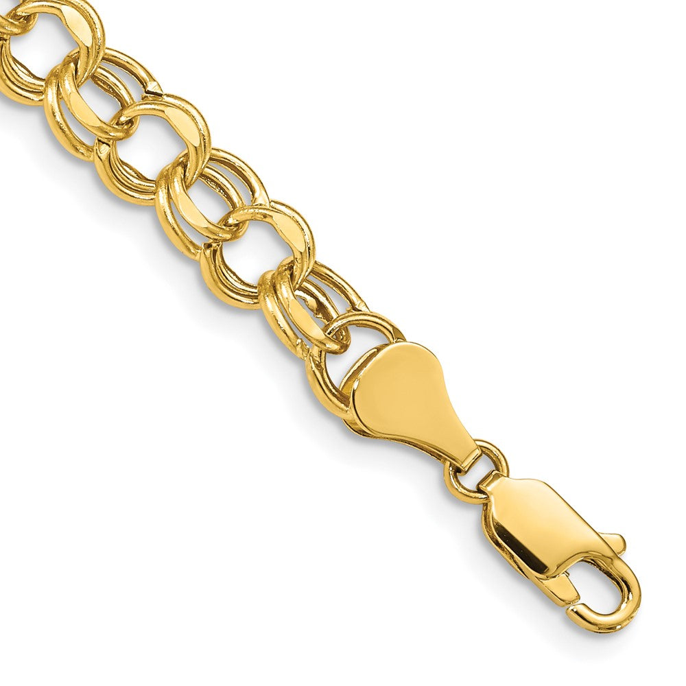 14k 7mm Hollow Diamond-cut Double Link 7 inch Charm Bracelet