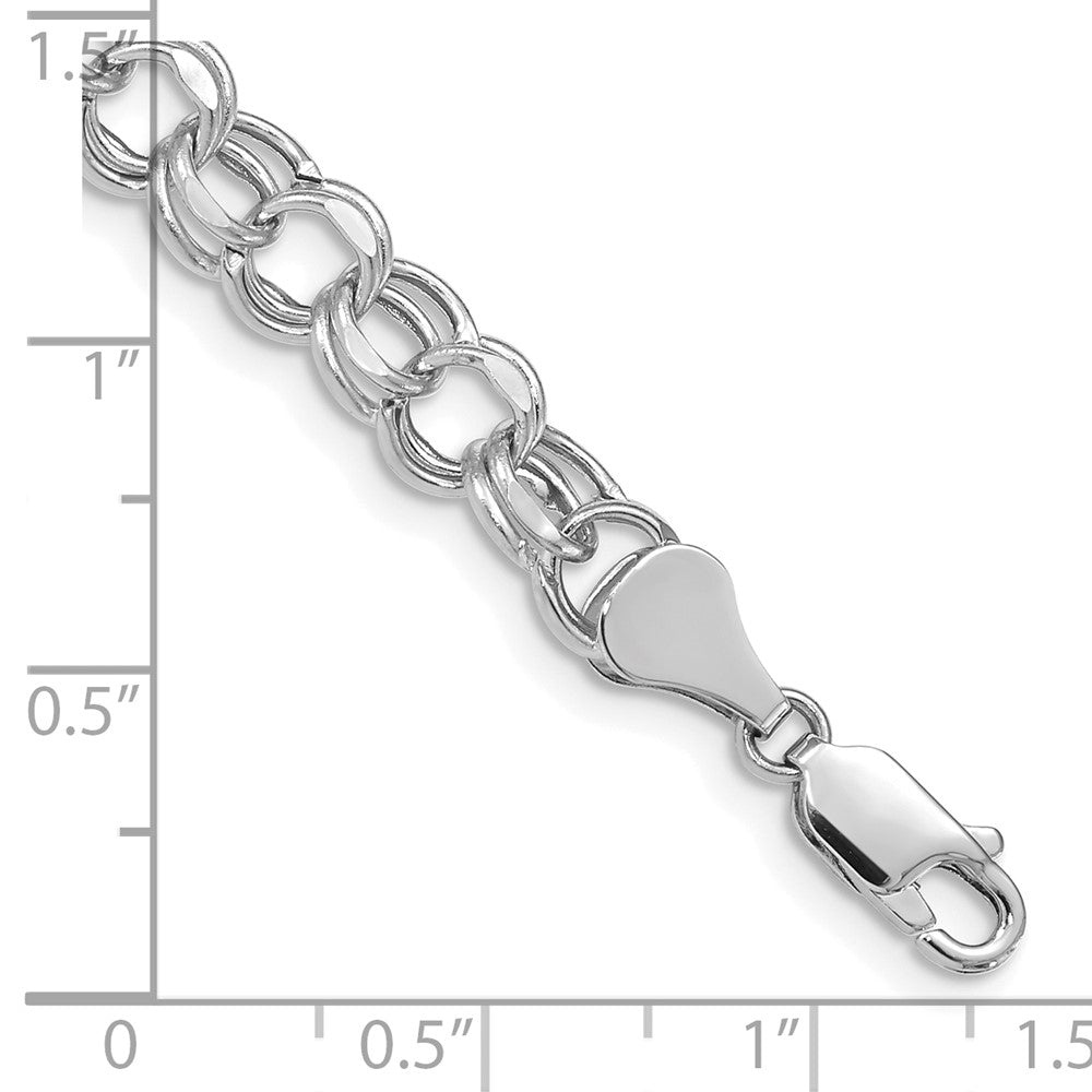 14k White Gold 7mm Hollow Diamond-cut Double Link 7 inch Charm Bracelet