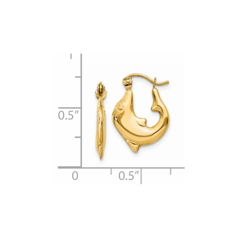 14k Polished Dolphin Hoop Earrings - 4