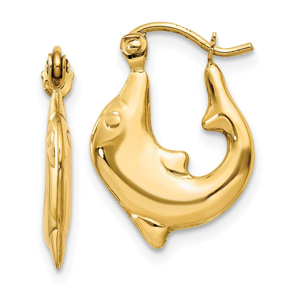 14k Polished Dolphin Hoop Earrings - 4