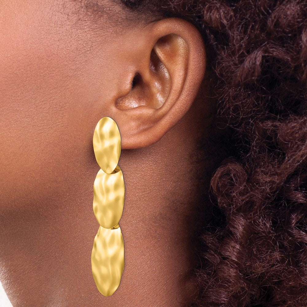 14k Polished Hammered Dangle Earrings - 2
