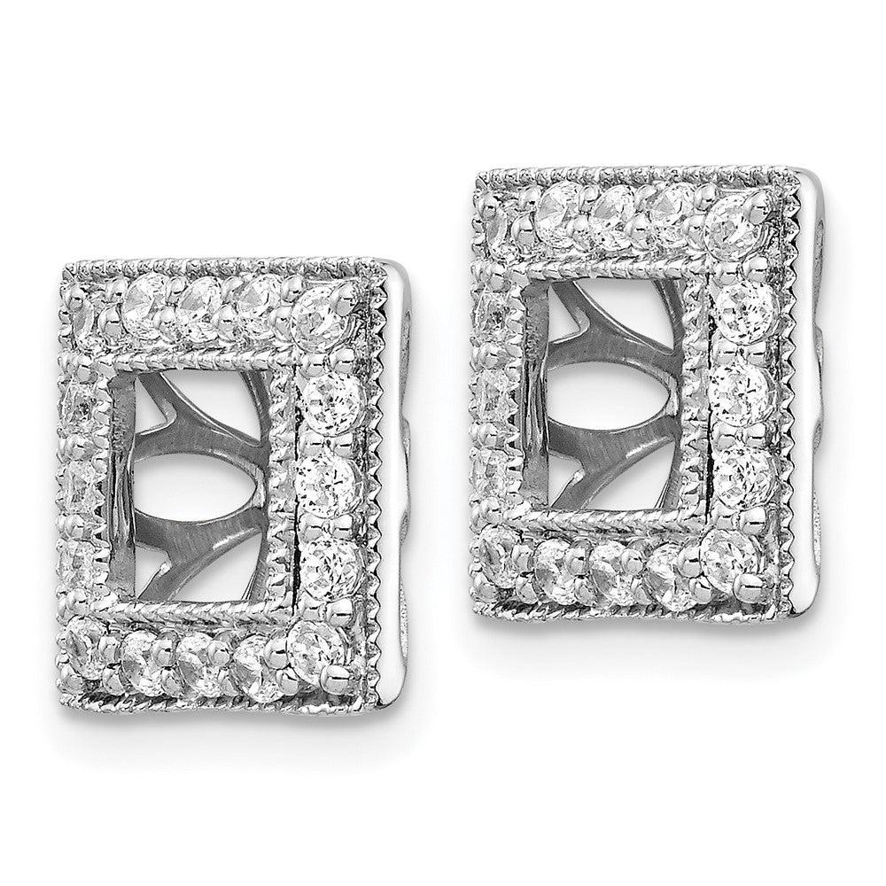 14k White Gold Diamond Square Jacket Earrings - 5
