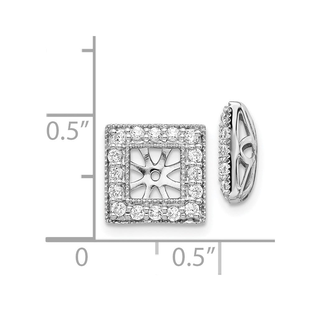 14k White Gold Diamond Square Jacket Earrings - 5