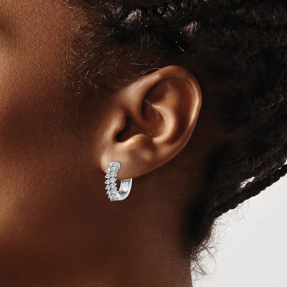 14k White Gold Diamond Hinged Hoop Earrings - 8
