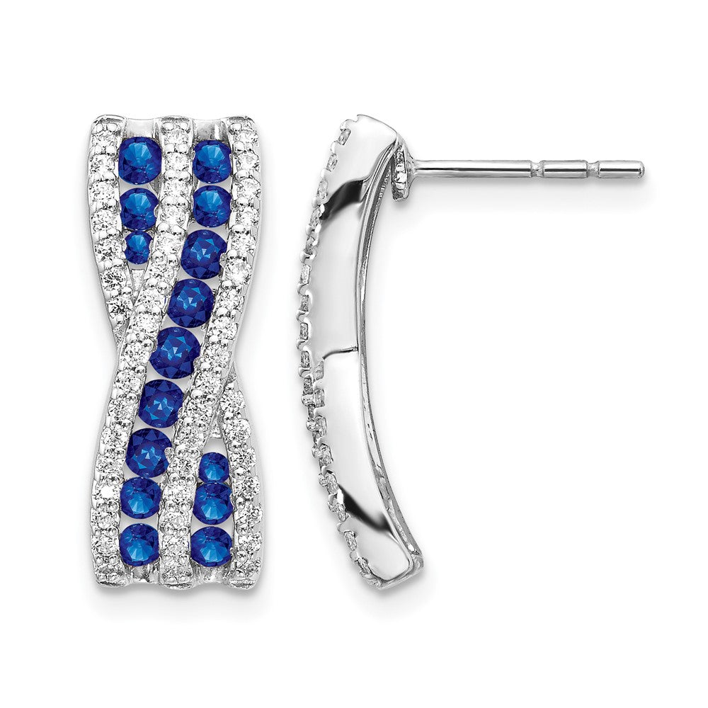 14k White Gold Diamond and Sapphire Fancy Earrings - 3