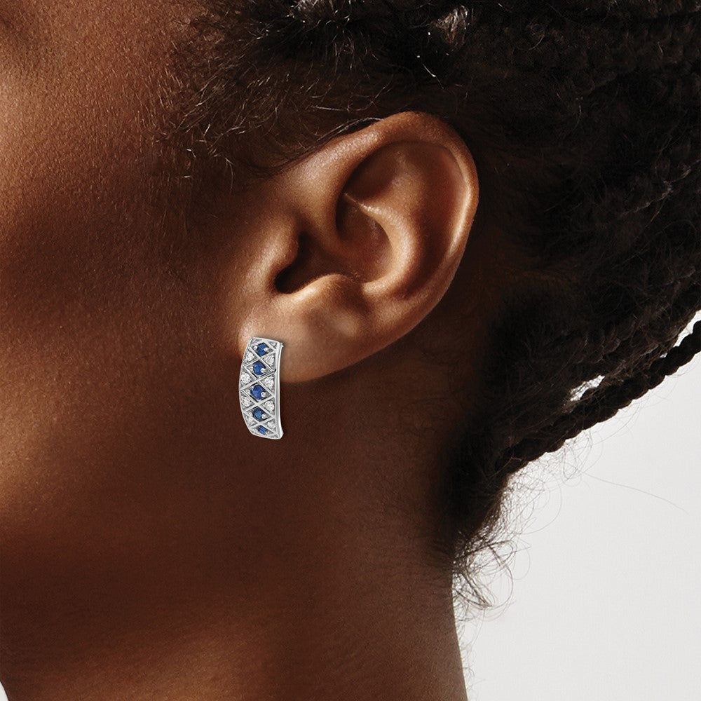 14k White Gold Diamond and Sapphire Fancy Earrings - 4