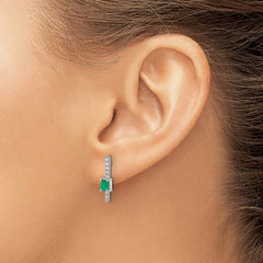14k White Gold Diamond and Emerald Fancy Earrings - 2