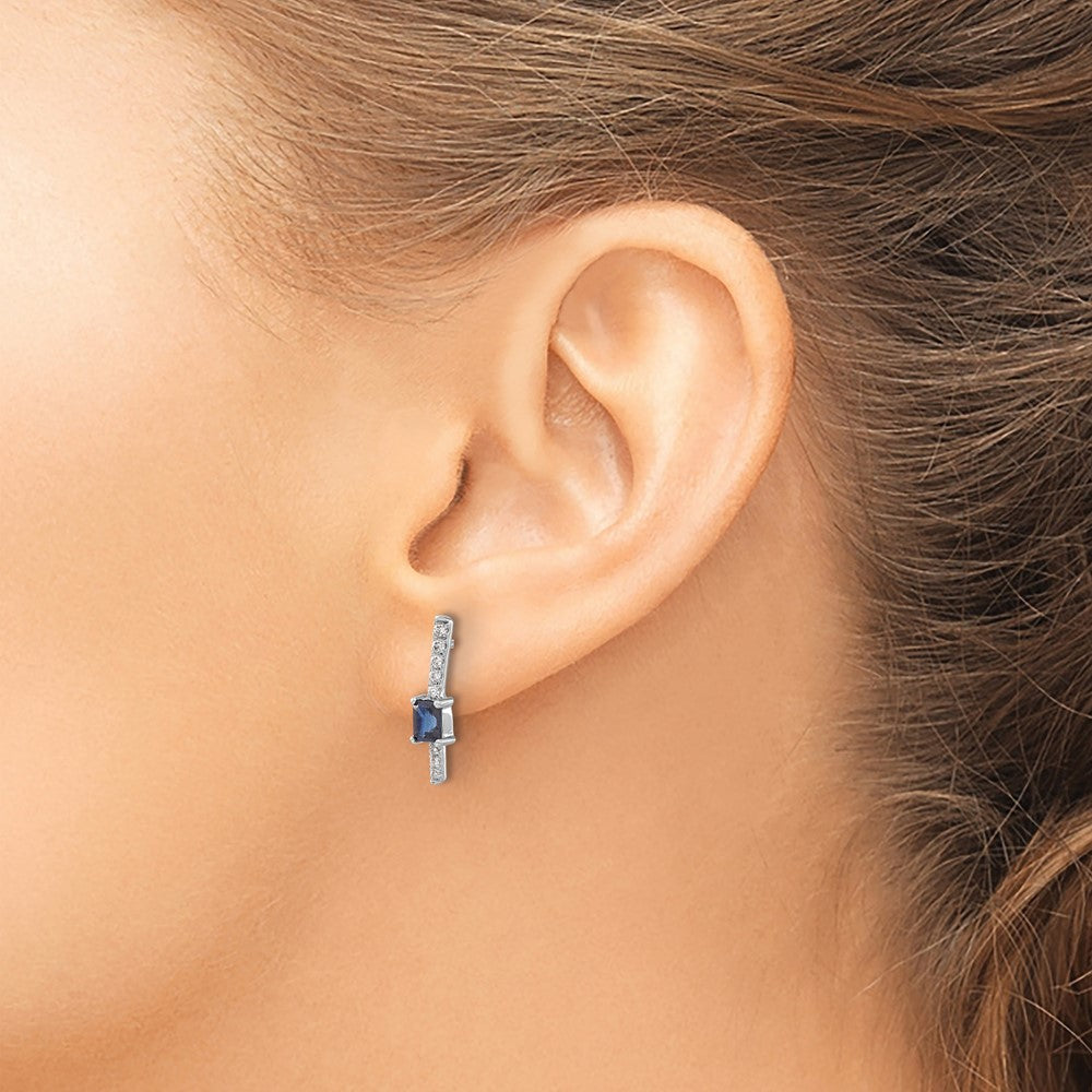 14k White Gold Diamond and Sapphire Fancy Earrings - 5