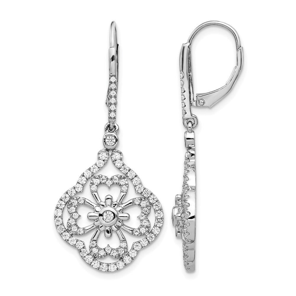 14k White Gold Diamond Fancy Leverback Earrings - 2