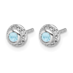 14k White Gold Diamond and Cabochon Aquamarine Earrings