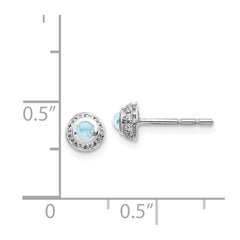 14k White Gold Diamond and Cabochon Aquamarine Earrings
