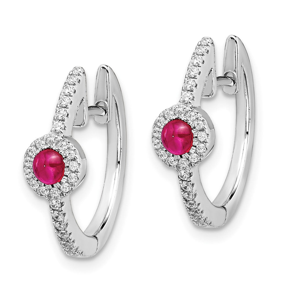 14k White Gold Diamond and Cabochon Ruby Earrings