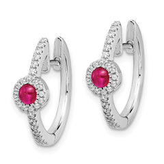 14k White Gold Diamond and Cabochon Ruby Earrings