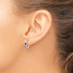 14k White Gold Diamond and Cabochon Ruby Earrings
