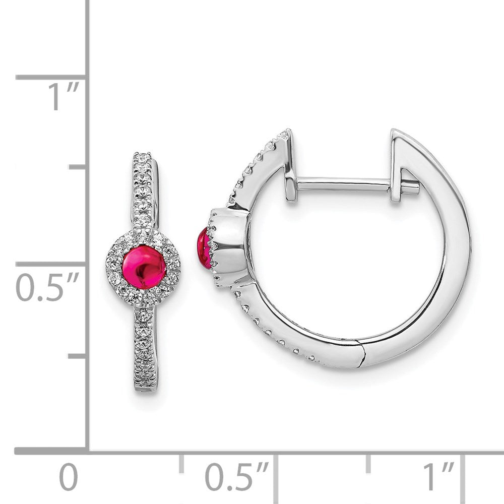 14k White Gold Diamond and Cabochon Ruby Earrings